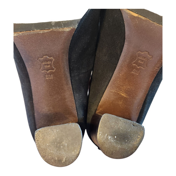 Tory Burch heels sz 8M Pacey black suede gold snake print cap leather pumps - Picture 6 of 14